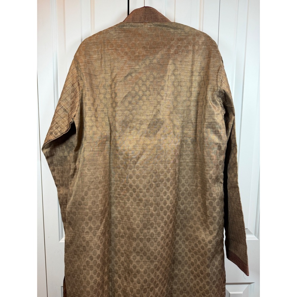 Mens Gold Bronze Jacquard Kurta Sherwani Indian Wedding Formal Tunic Size 42 - Picture 4 of 6